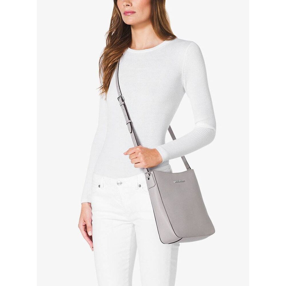 Michael Kors Jet Set Large Saffiano Leather Messenger Bag Grey Crossbody